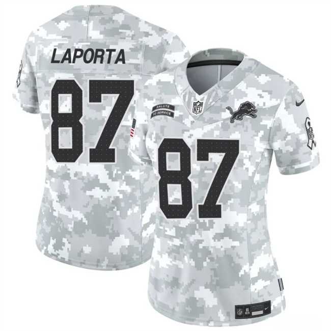 Women%27s Detroit Lions #87 Sam LaPorta 2024 F.U.S.E Arctic Camo Salute To Service Limited Stitched Jersey Dzhi